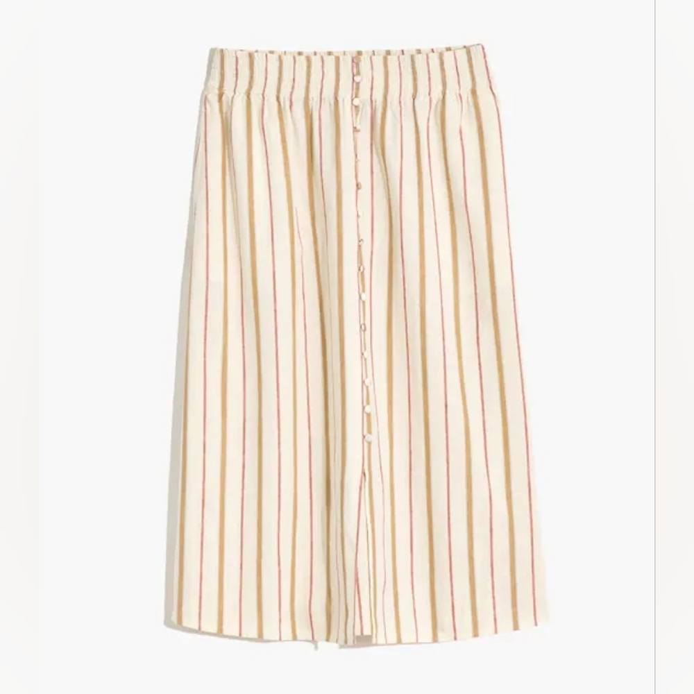 Madewell Linen-Cotton Smocked-Waist Button-Front Midi Skirt Size Medium - Picture 4 of 11
